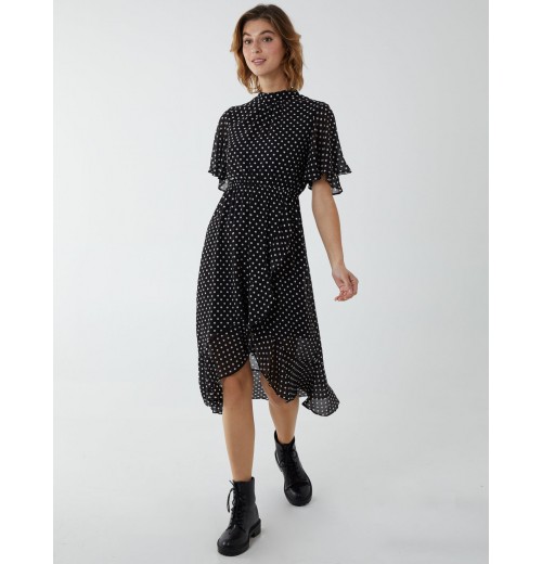 Blouson Wrap Skirt Ruffle Midi Dress Blouson Wrap Skirt Ruffle Midi Dress