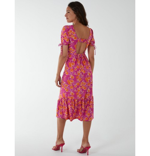 Crew Neck Midi Dress With Scrunchie Back Detail Crew Neck Midi Dress With Scrunchie Back Detail