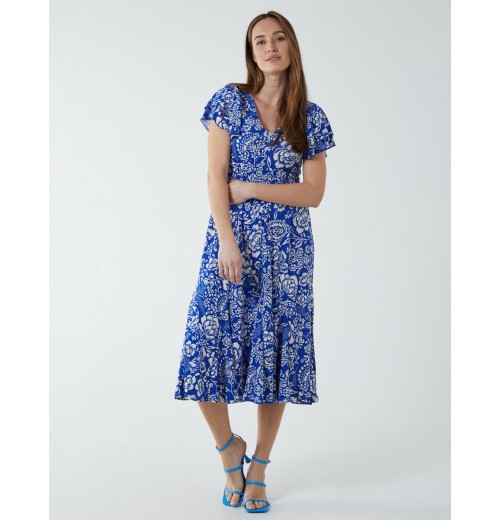 Ruffle Sleeve Elasticated Godet Midi Dress Ruffle Sleeve Elasticated Godet Midi Dress