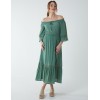 Off Shoulder Elasticated Lace Insert Midi Dress Off Shoulder Elasticated Lace Insert Midi Dress