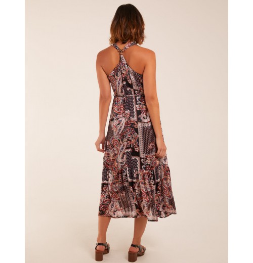 V Front Sleeveless Paisley Midi Dress With Detailed Straps V Front Sleeveless Paisley Midi Dress With Detailed Straps