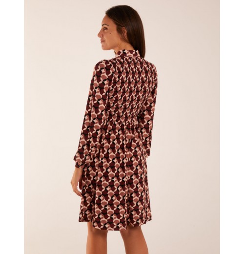 Geometric Print Shirred Bust Long Sleeve Shirt Dress Geometric Print Shirred Bust Long Sleeve Shirt Dress