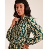 Geometric Print Shirred Bust Long Sleeve Shirt Dress Geometric Print Shirred Bust Long Sleeve Shirt Dress