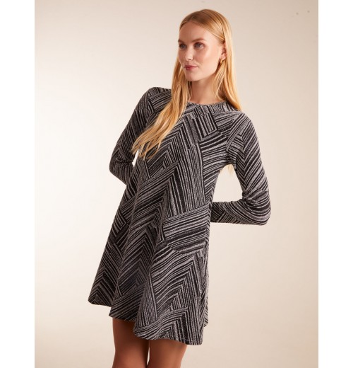 Stripe Glittery Long Sleeve Shift Mini Dress Stripe Glittery Long Sleeve Shift Mini Dress
