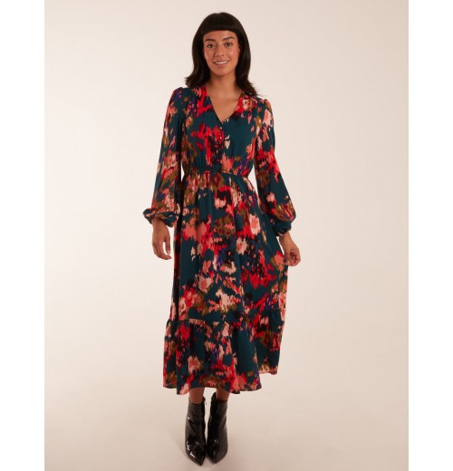 Floral V Neck Button Down Frill Hem Dress Floral V Neck Button Down Frill Hem Dress