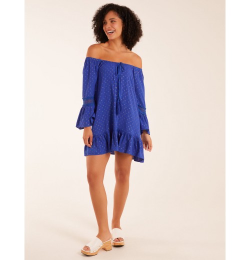 Bardot Tunic Dress With Frill Hem Bardot Tunic Dress With Frill Hem