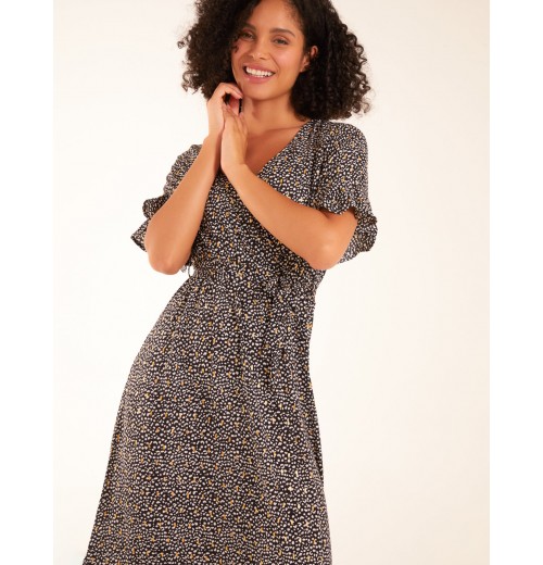 Leopard Wrap Cross Over Midi Dress Leopard Wrap Cross Over Midi Dress